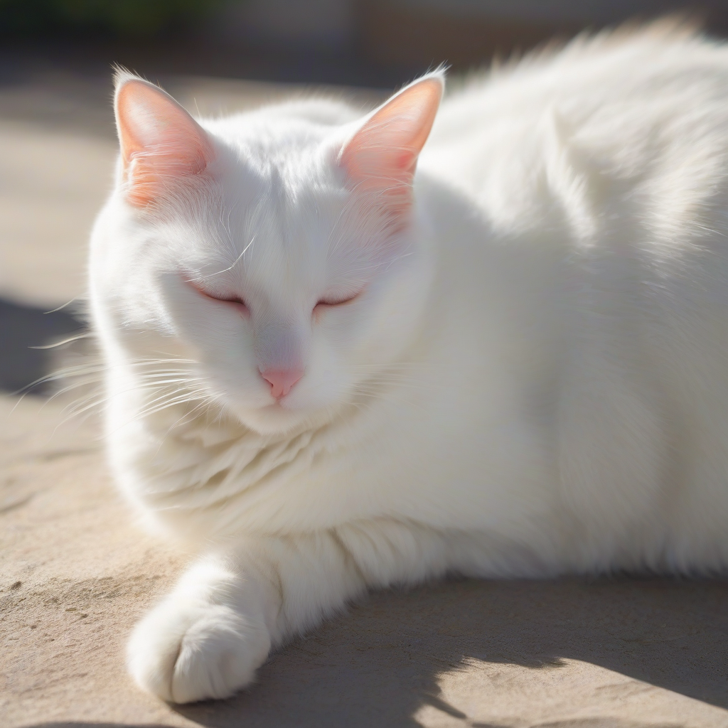 a white cat sunbathing by 免费AI图像生成工具 | AIGAZOU