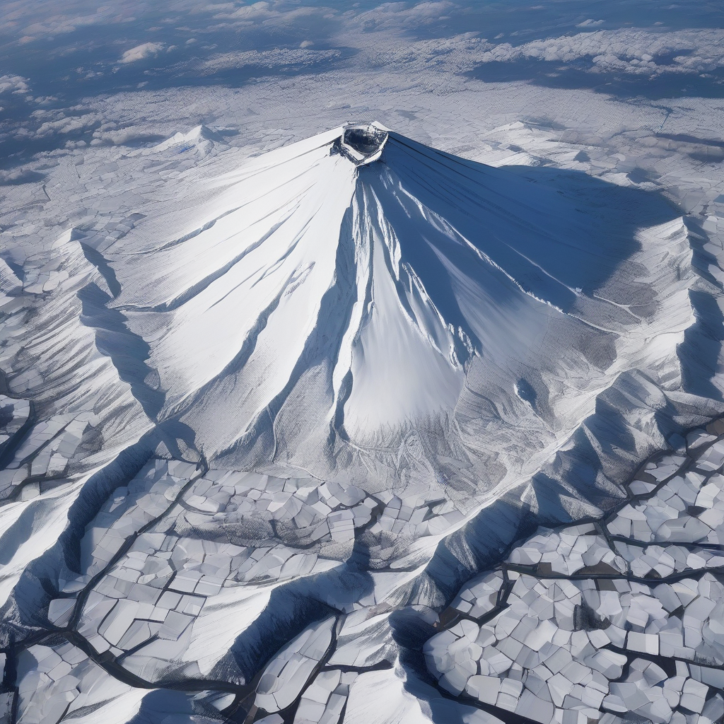 a view of mount fuji covered in snow from above by मुफ्त एआई छवि जनरेटर - बिना लॉगिन के✨ | AIGAZOU