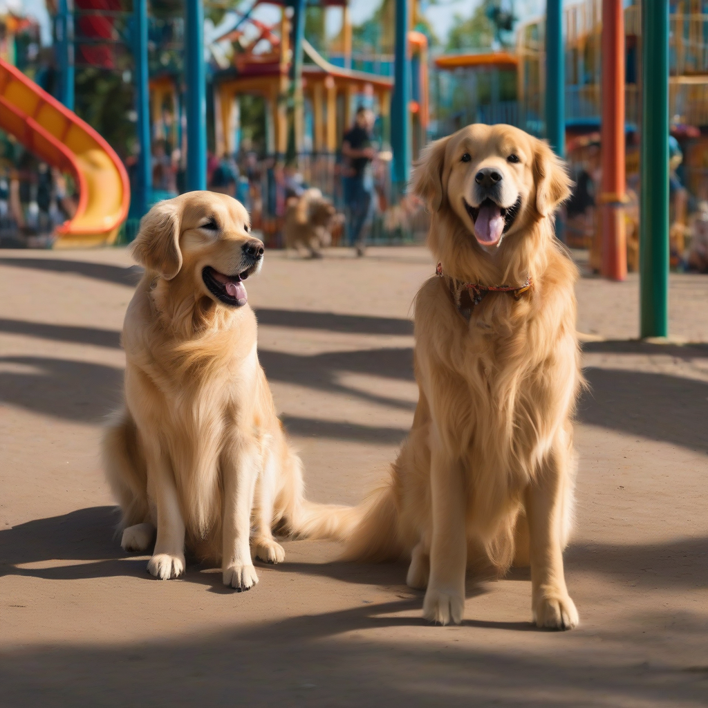 golden retriever with puppy at amusement park by Générateur d'images par IA gratuit - Aucune connexion nécessaire✨ | AIGAZOU