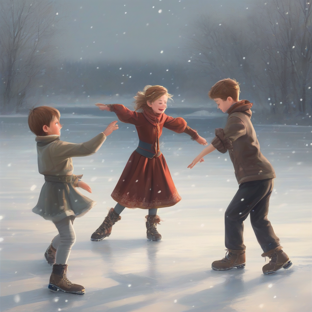 young boys and girls dancing on frozen lake by Générateur d'images par IA gratuit - Aucune connexion nécessaire✨ | AIGAZOU