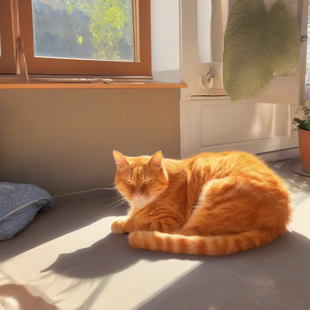 my home has a big orange cat sunbathing by मुफ्त एआई छवि जनरेटर - बिना लॉगिन के✨ | AIGAZOU