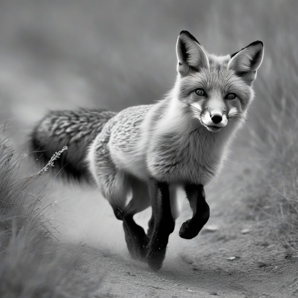 a black and white drawing of a running fox by मुफ्त एआई छवि जनरेटर - बिना लॉगिन के✨ | AIGAZOU