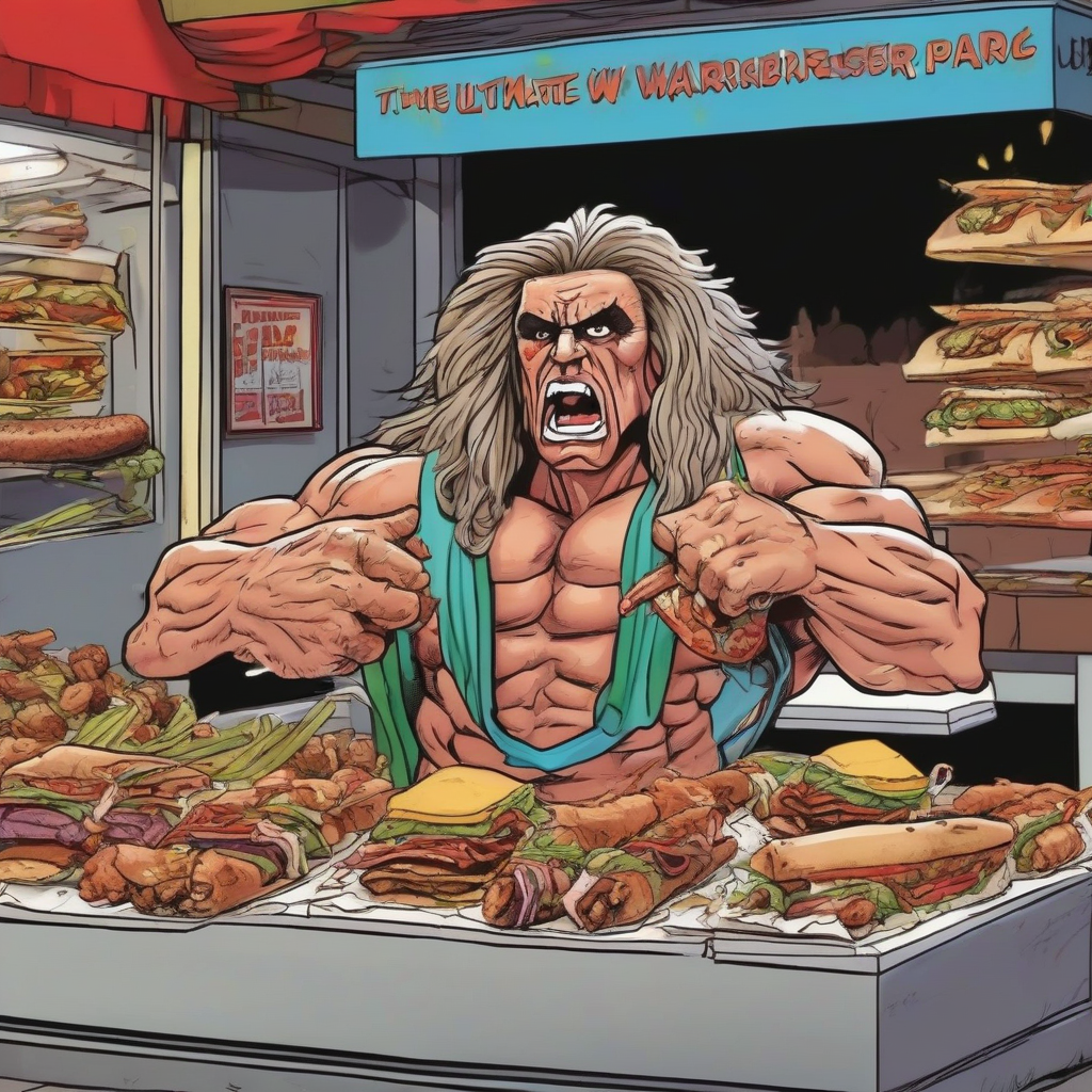 the ultimate warrior manages a kebab in paris by मुफ्त एआई छवि जनरेटर - बिना लॉगिन के✨ | AIGAZOU