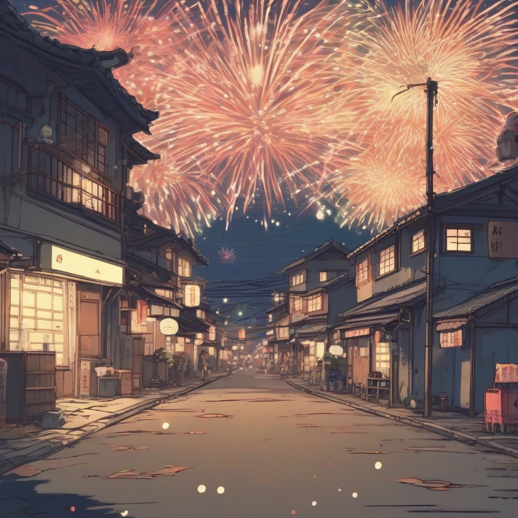 japanese street night view with fireworks by मुफ्त एआई छवि जनरेटर - बिना लॉगिन के✨ | AIGAZOU