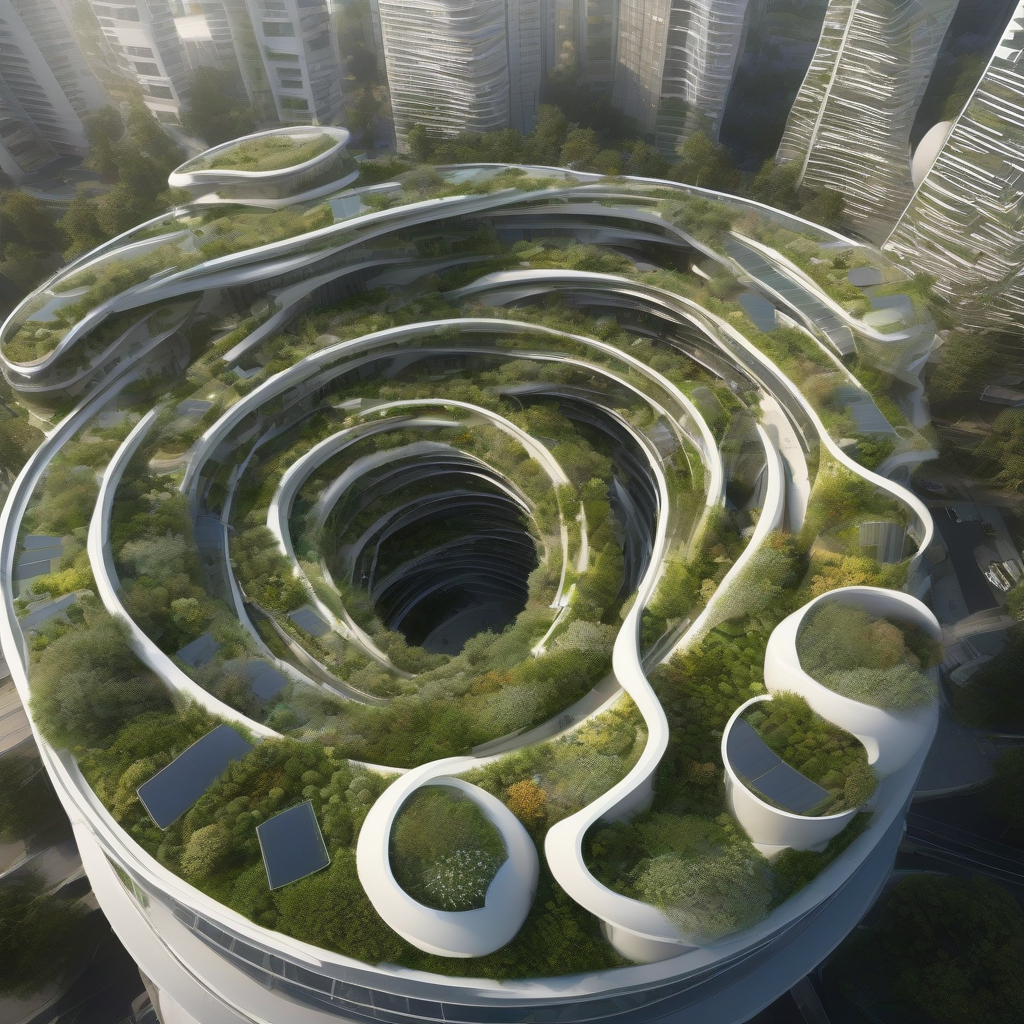 a city with spiral ecological buildings vertical gardens and solar roofs by मुफ्त एआई छवि जनरेटर - बिना लॉगिन के✨ | AIGAZOU