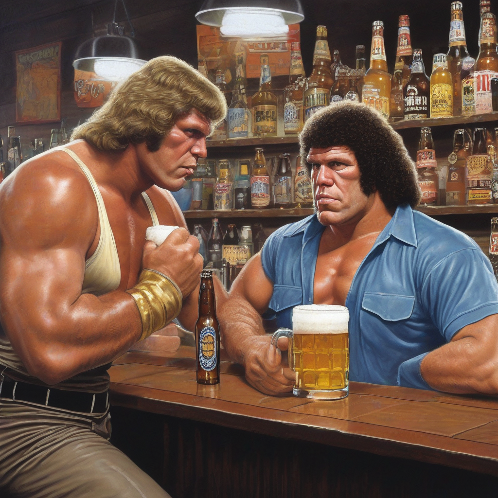 kerry von erich andre the giant drink beer bar by मुफ्त एआई छवि जनरेटर - बिना लॉगिन के✨ | AIGAZOU