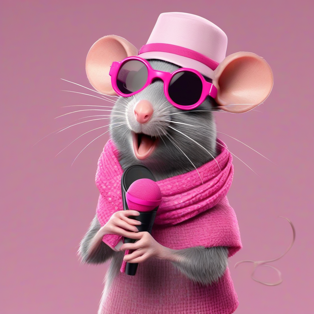 rat with pink glasses hat and scarf sings with microphone in 3d by मुफ्त एआई छवि जनरेटर - बिना लॉगिन के✨ | AIGAZOU