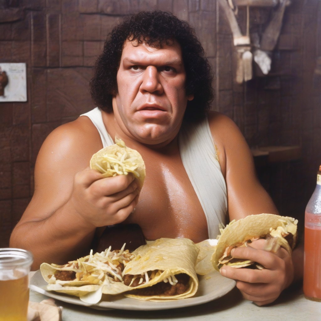 andre the giant mange un tacos real by मुफ्त एआई छवि जनरेटर - बिना लॉगिन के✨ | AIGAZOU