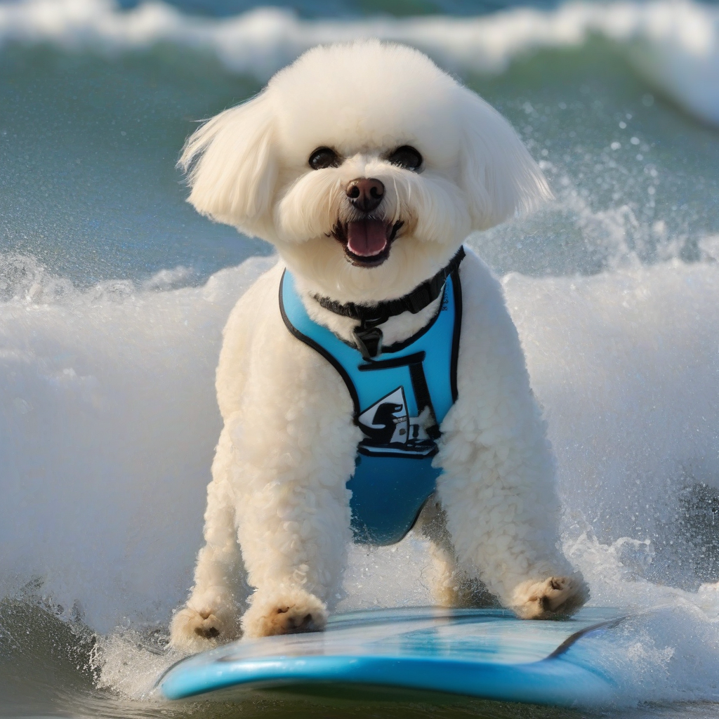 surfing bichon frise by मुफ्त एआई छवि जनरेटर - बिना लॉगिन के✨ | AIGAZOU