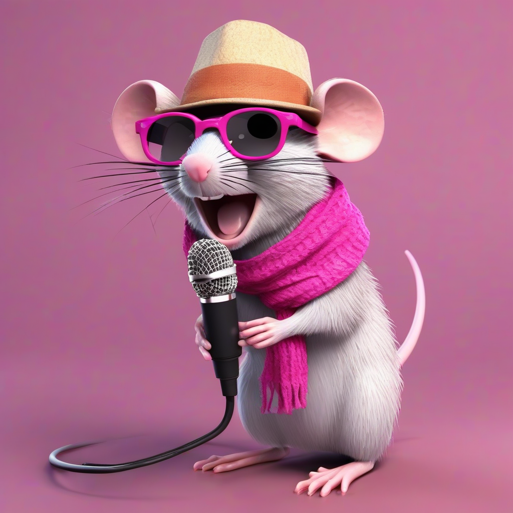 rat with pink glasses hat and scarf singing into microphone 3d by मुफ्त एआई छवि जनरेटर - बिना लॉगिन के✨ | AIGAZOU