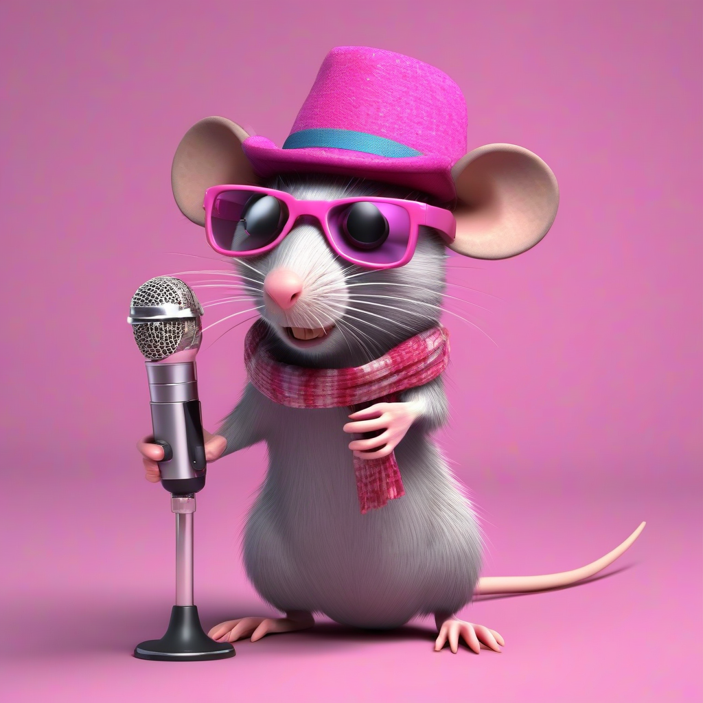 rat with pink glasses hat and scarf singing into microphone 3d by मुफ्त एआई छवि जनरेटर - बिना लॉगिन के✨ | AIGAZOU