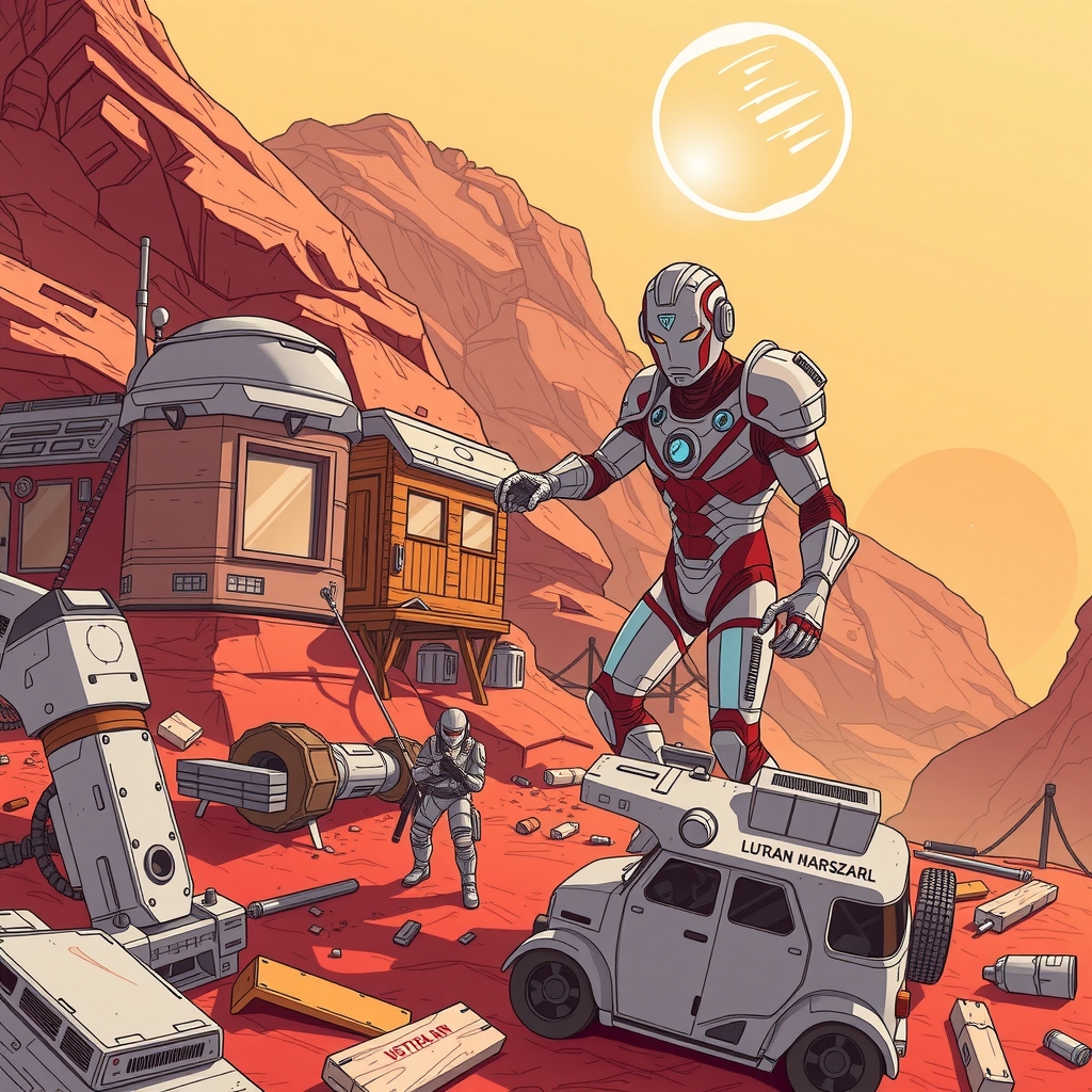 ultraman helping humans build houses on mars by मुफ्त एआई छवि जनरेटर - बिना लॉगिन के✨ | AIGAZOU