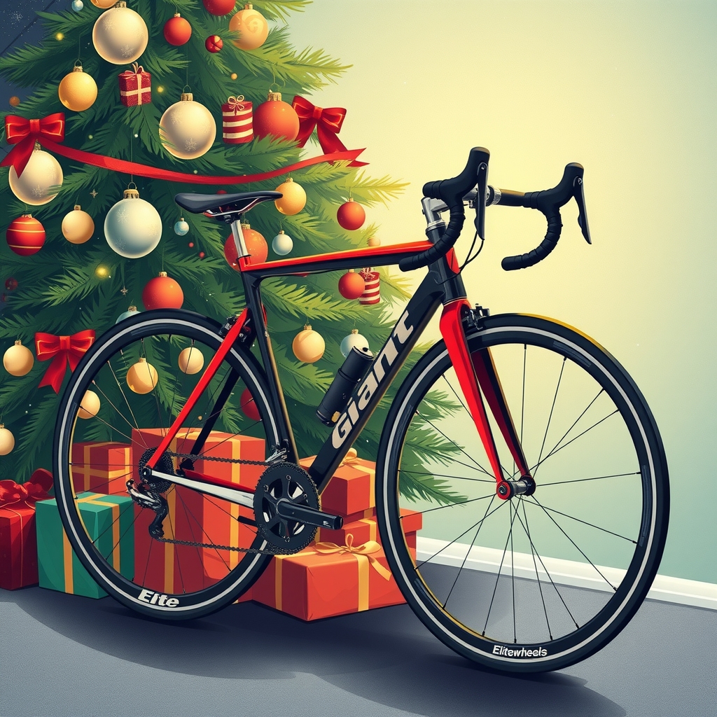 christmas tree christmas atmosphere giant road bike with elite wheels by मुफ्त एआई छवि जनरेटर - बिना लॉगिन के✨ | AIGAZOU