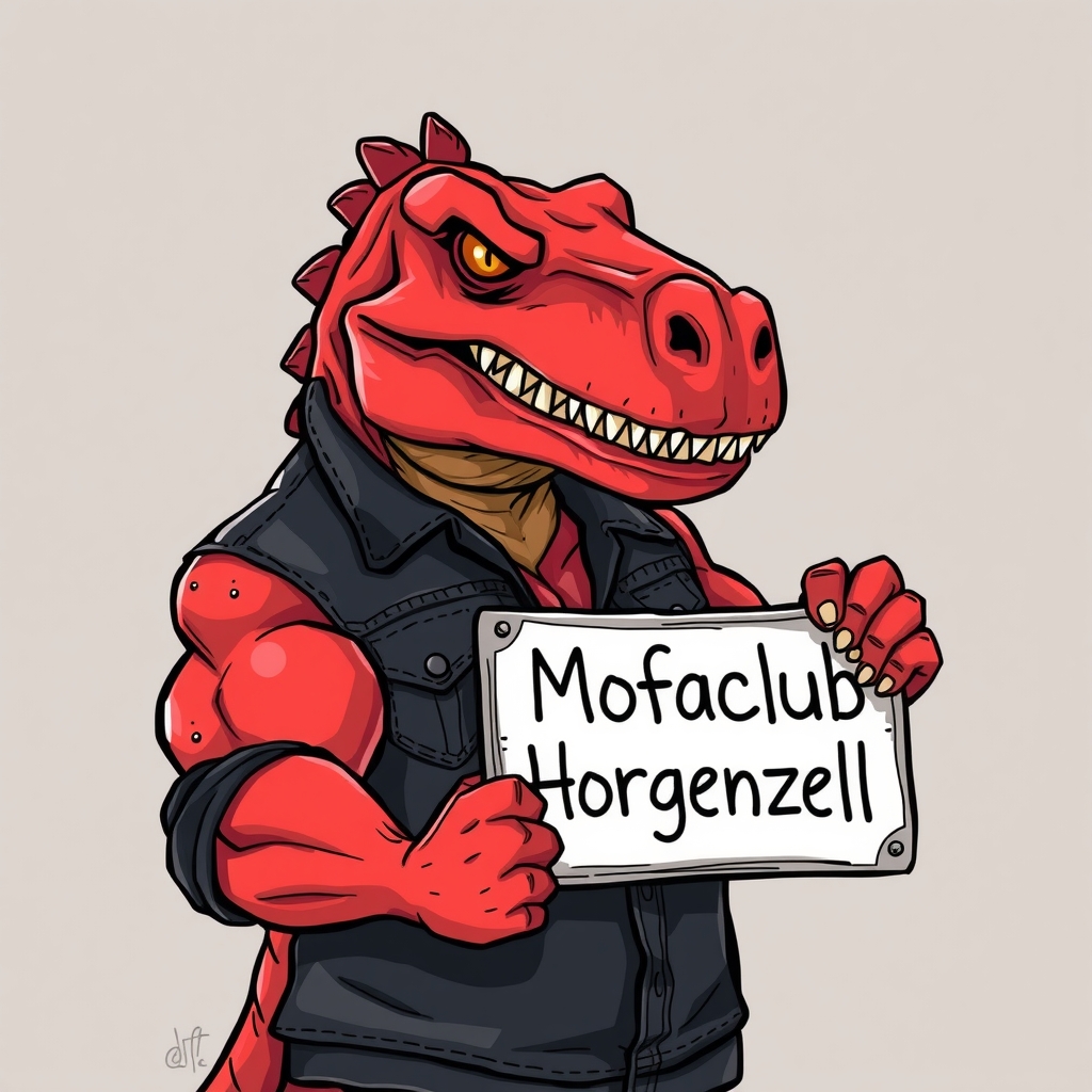 a red muscular dinosaur with black jeans jacket by मुफ्त एआई छवि जनरेटर - बिना लॉगिन के✨ | AIGAZOU