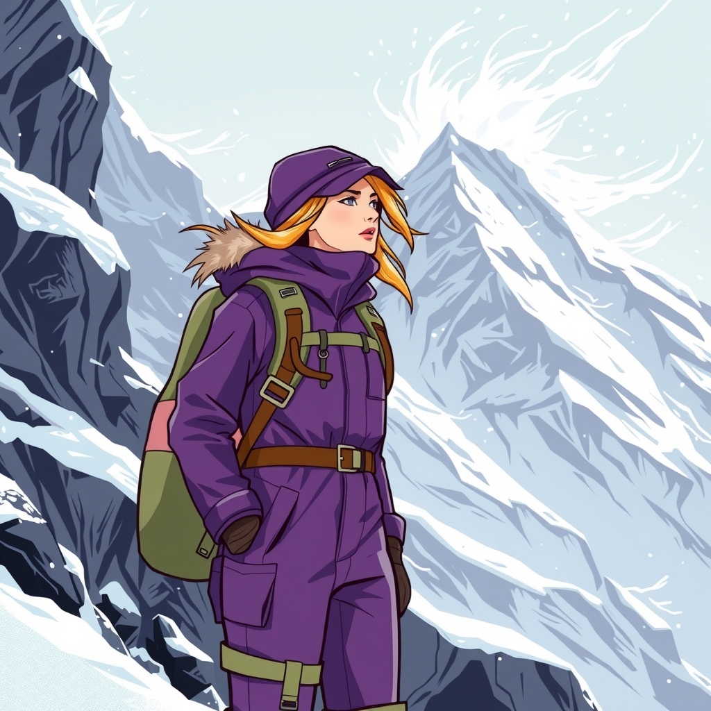 a purple clad geologist stands in a snowy mountain by मुफ्त एआई छवि जनरेटर - बिना लॉगिन के✨ | AIGAZOU