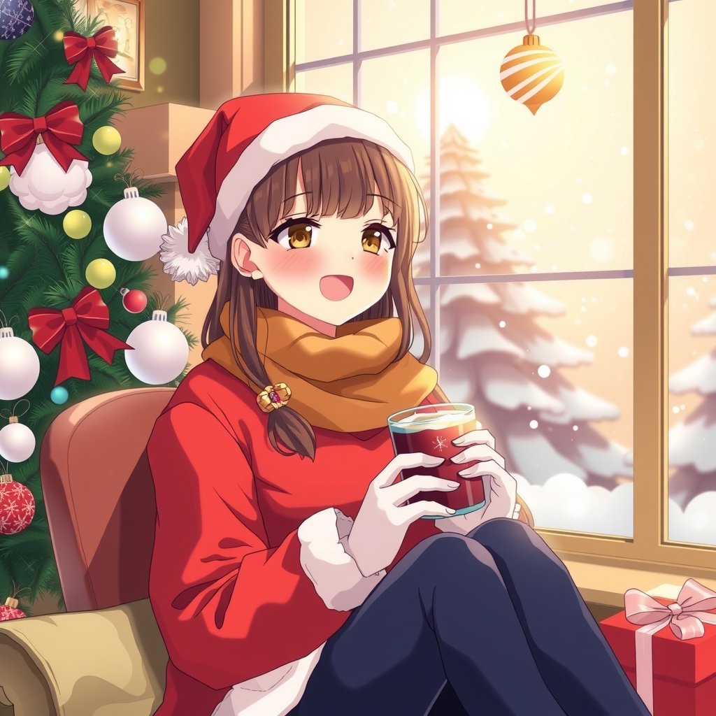 anime style beautiful woman on christmas day by मुफ्त एआई छवि जनरेटर - बिना लॉगिन के✨ | AIGAZOU