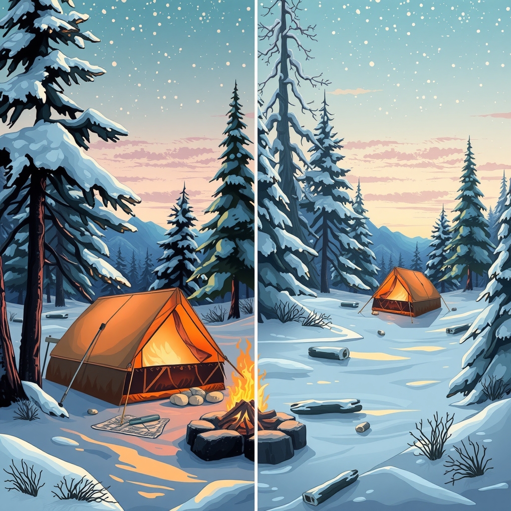 create a wimmel picture winter camping by Free AI Image Generator & Maker - No login required✨ | AIGAZOU