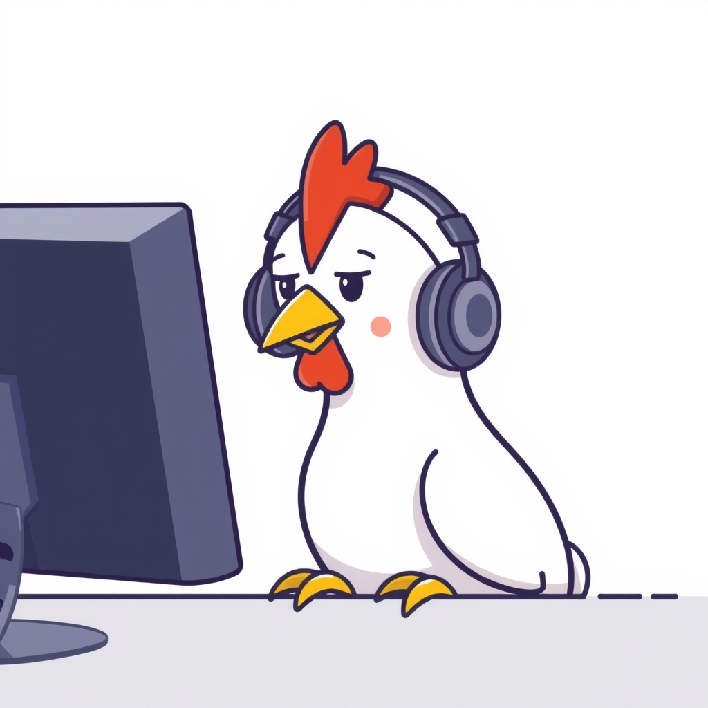 a white chicken with headphones staring at a monitor by मुफ्त एआई छवि जनरेटर - बिना लॉगिन के✨ | AIGAZOU