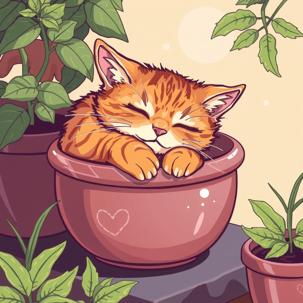 cat napping in the pot by मुफ्त एआई छवि जनरेटर - बिना लॉगिन के✨ | AIGAZOU