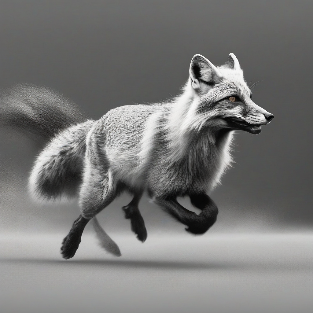 a silver fox running in black and white by मुफ्त एआई छवि जनरेटर - बिना लॉगिन के✨ | AIGAZOU