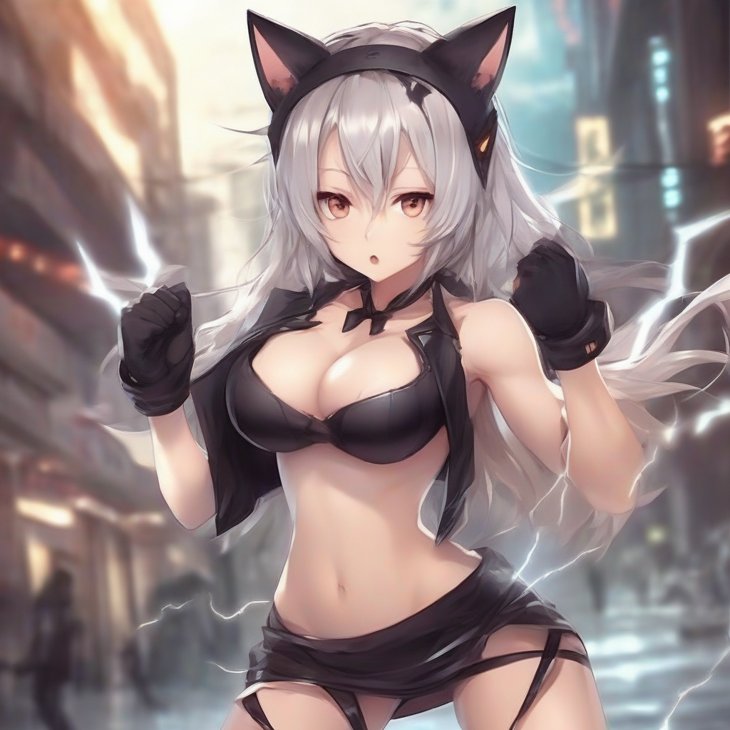 anime style cat girl busty revealing outfit by मुफ्त एआई छवि जनरेटर - बिना लॉगिन के✨ | AIGAZOU