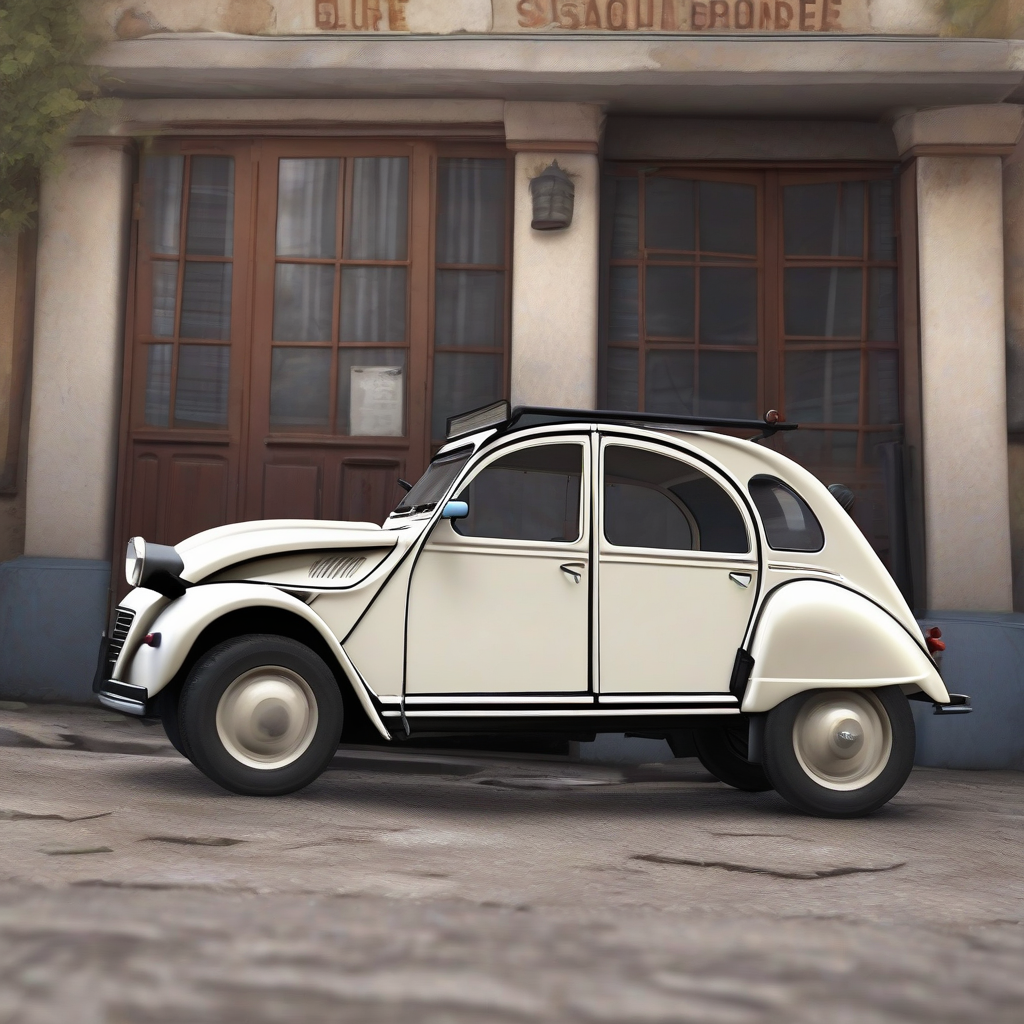 realistic photo of a 2cv with a flat tire by मुफ्त एआई छवि जनरेटर - बिना लॉगिन के✨ | AIGAZOU