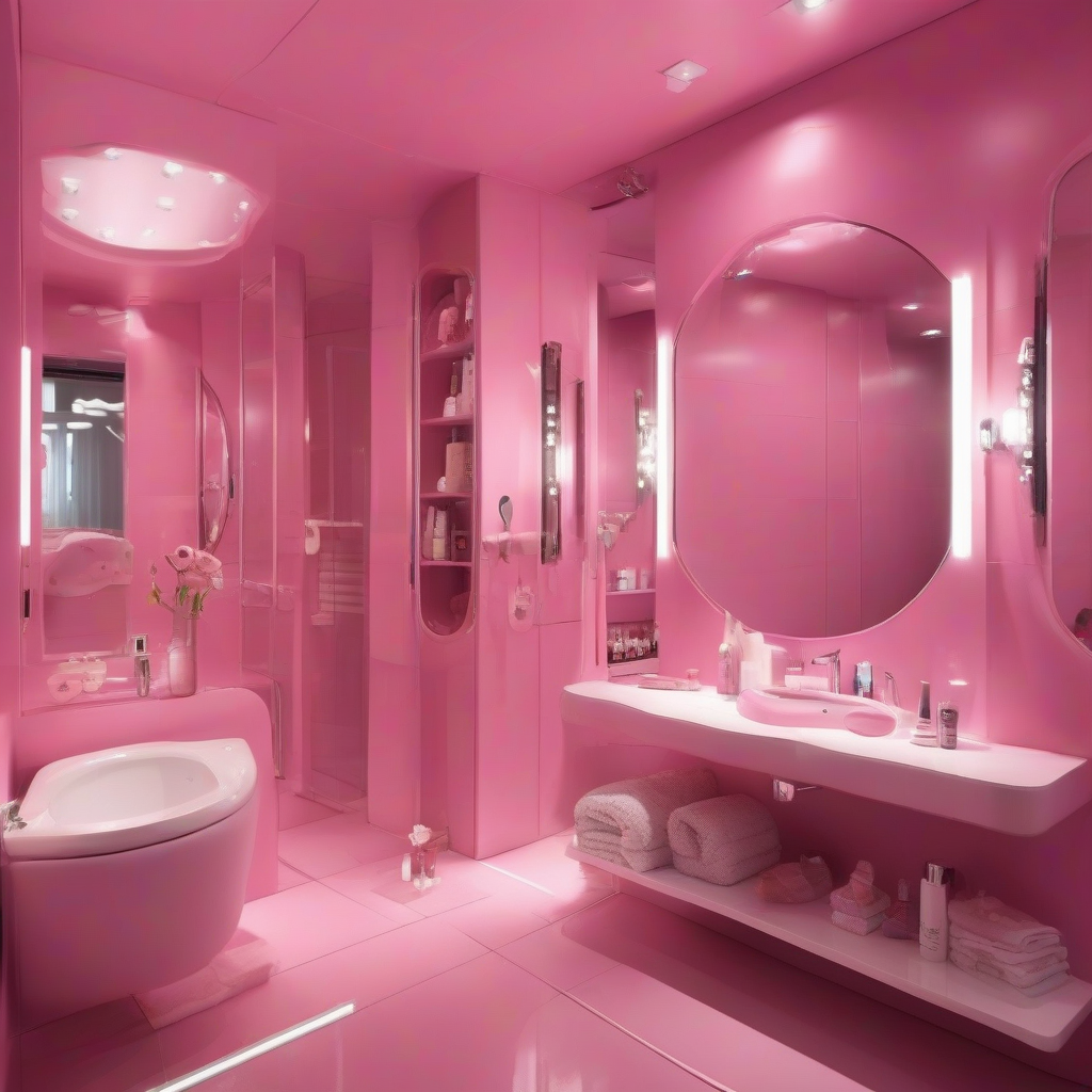 pink modern bathroom for young girl by मुफ्त एआई छवि जनरेटर - बिना लॉगिन के✨ | AIGAZOU