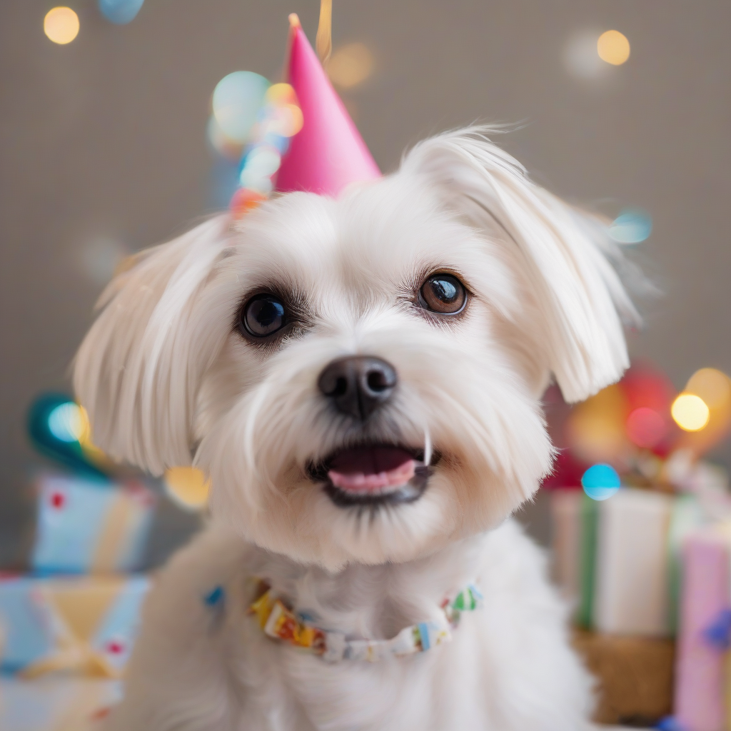 celebrating birthday maltese dog by मुफ्त एआई छवि जनरेटर - बिना लॉगिन के✨ | AIGAZOU