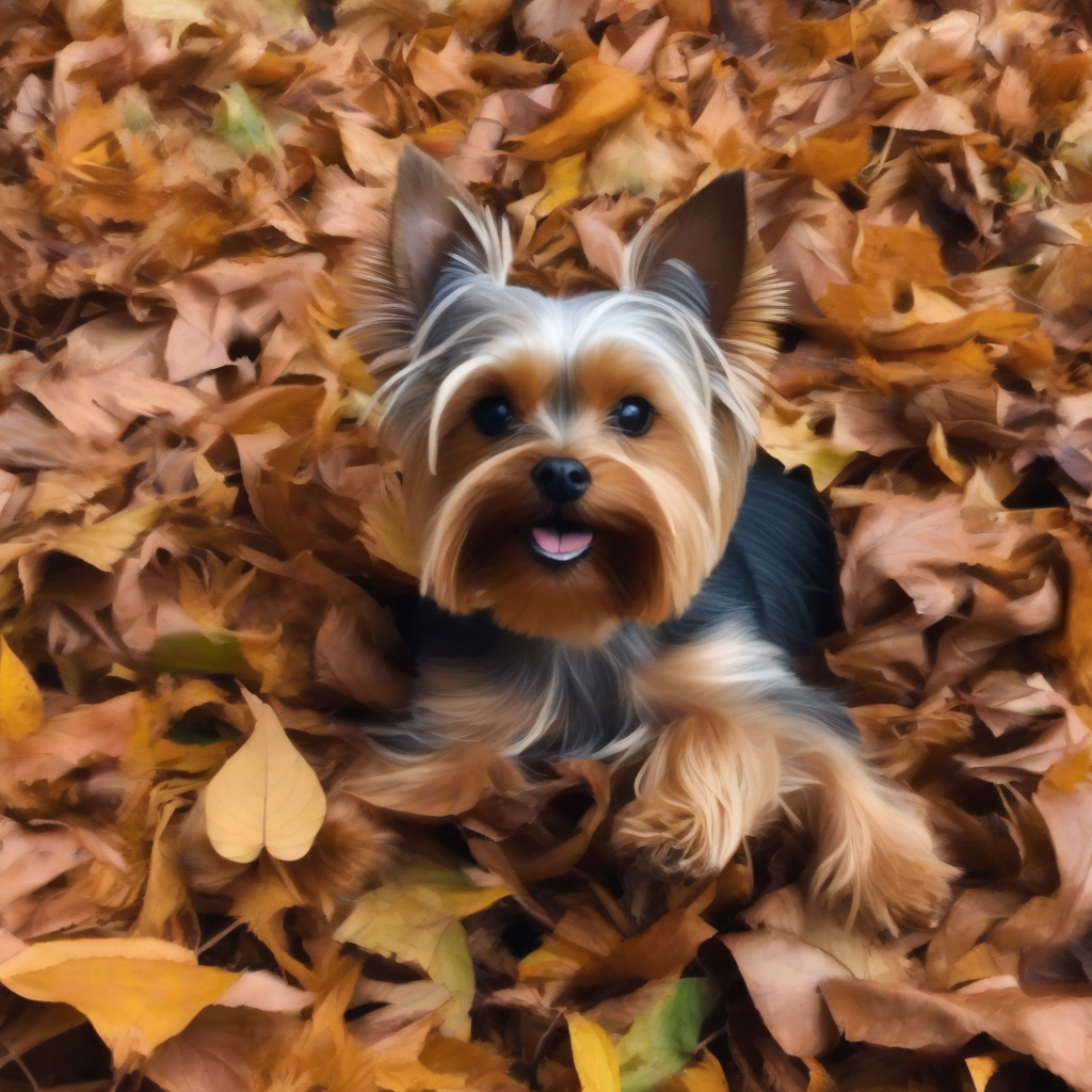 rolling in the fallen leaves yorkshire terrier by मुफ्त एआई छवि जनरेटर - बिना लॉगिन के✨ | AIGAZOU