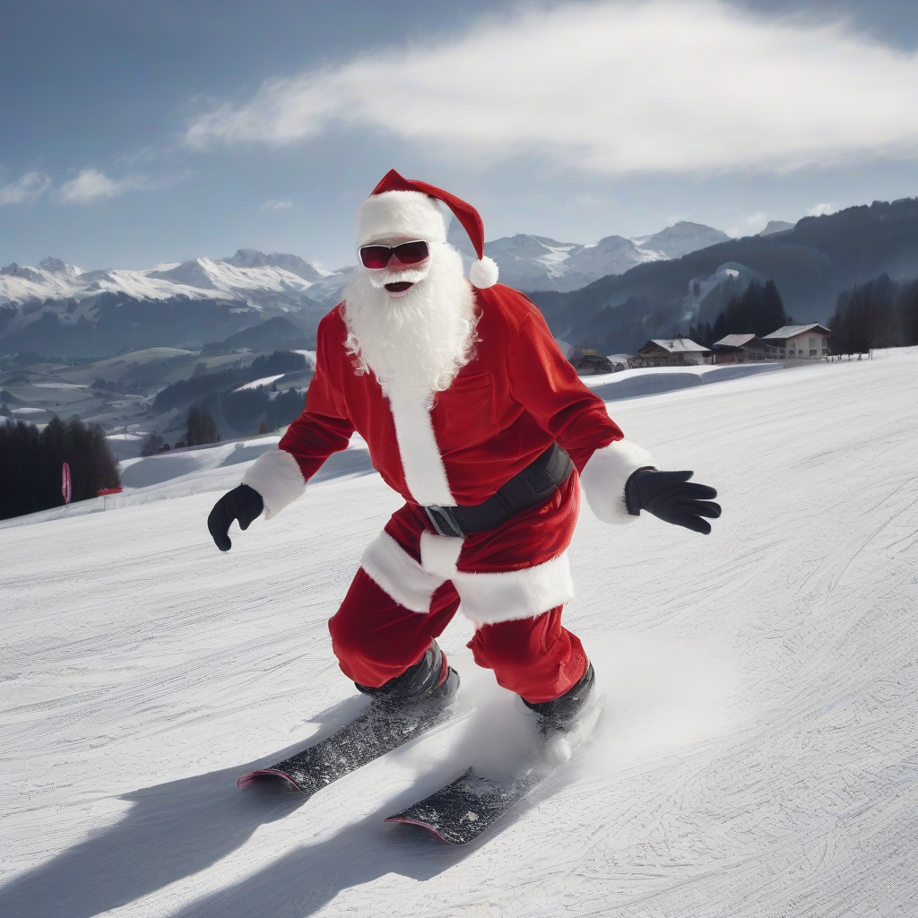 santa klaus snowboarding rinderberg zweisimmen by मुफ्त एआई छवि जनरेटर - बिना लॉगिन के✨ | AIGAZOU