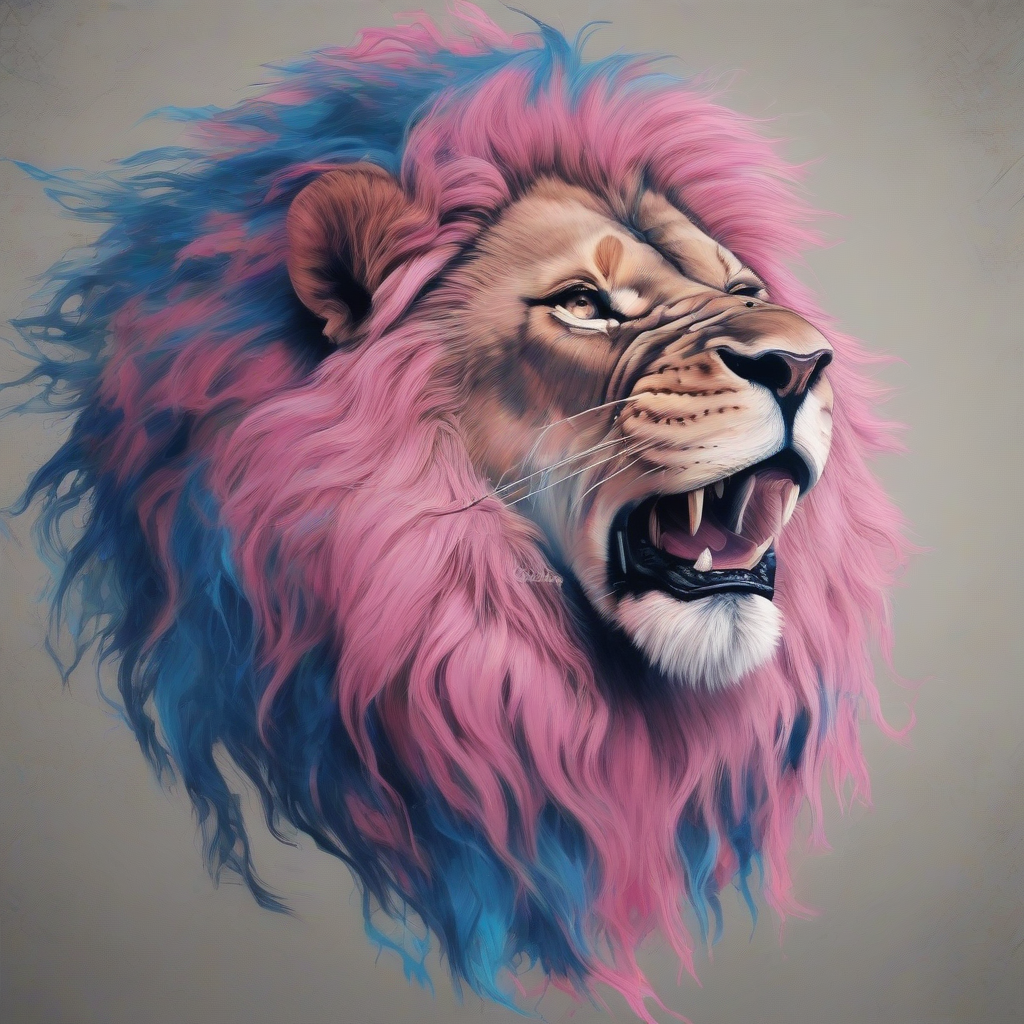 powerful lion with pink blue and realistic details by मुफ्त एआई छवि जनरेटर - बिना लॉगिन के✨ | AIGAZOU