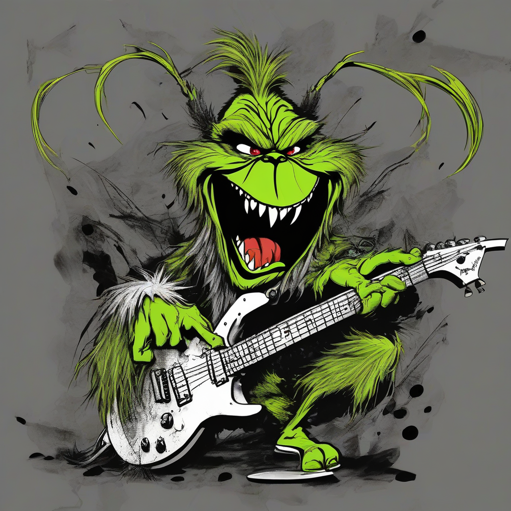 grinch screaming metal heavymetal gitarre halftone real by मुफ्त एआई छवि जनरेटर - बिना लॉगिन के✨ | AIGAZOU