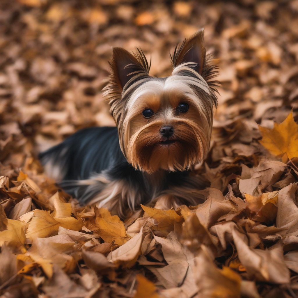 a yorkshire terrier rolling in fallen leaves by मुफ्त एआई छवि जनरेटर - बिना लॉगिन के✨ | AIGAZOU