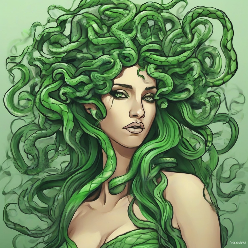 create a beautiful drawing of medusa with green snake hair by मुफ्त एआई छवि जनरेटर - बिना लॉगिन के✨ | AIGAZOU