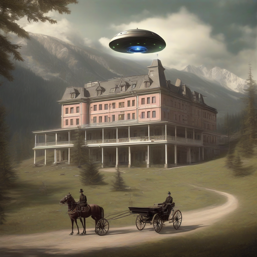 ufo over a sanatorium in the mountains 1880 by मुफ्त एआई छवि जनरेटर - बिना लॉगिन के✨ | AIGAZOU