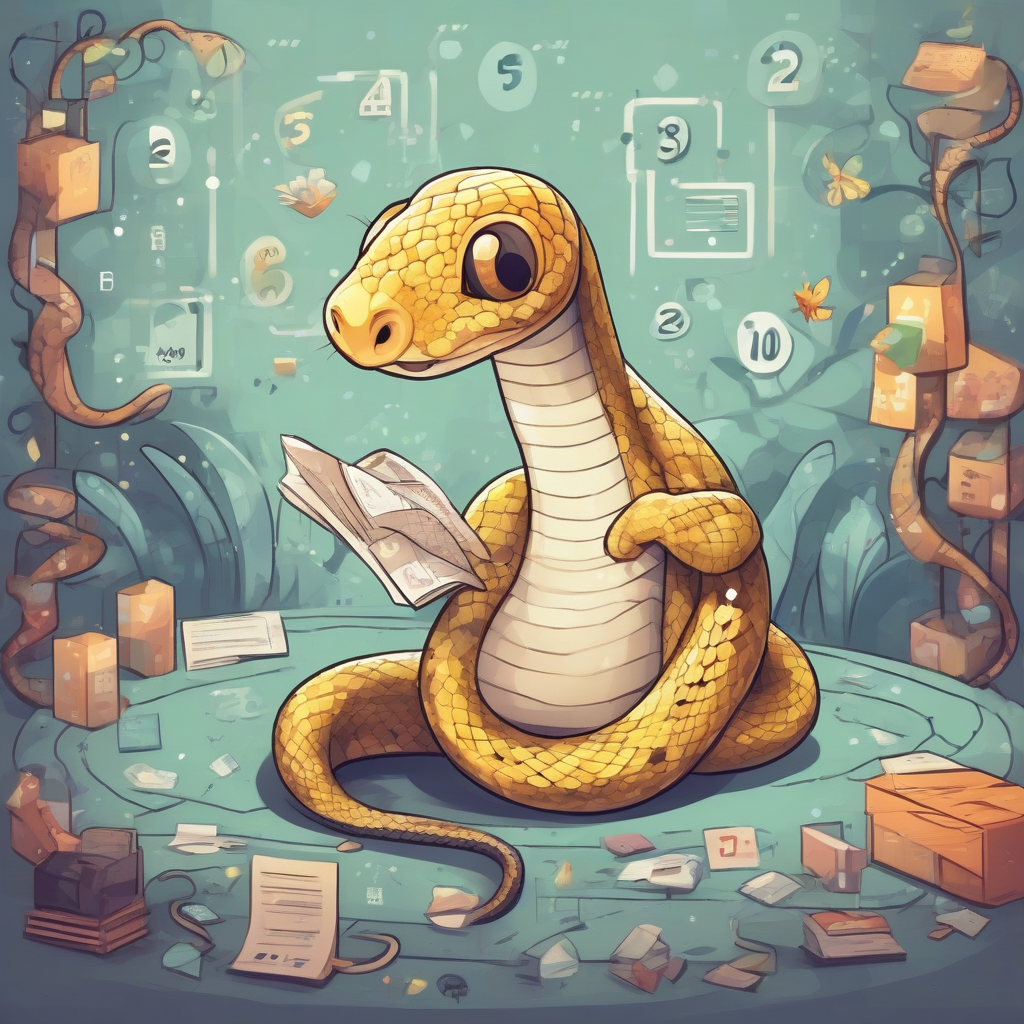 cute python snake character surrounded by numbers and statistics by मुफ्त एआई छवि जनरेटर - बिना लॉगिन के✨ | AIGAZOU