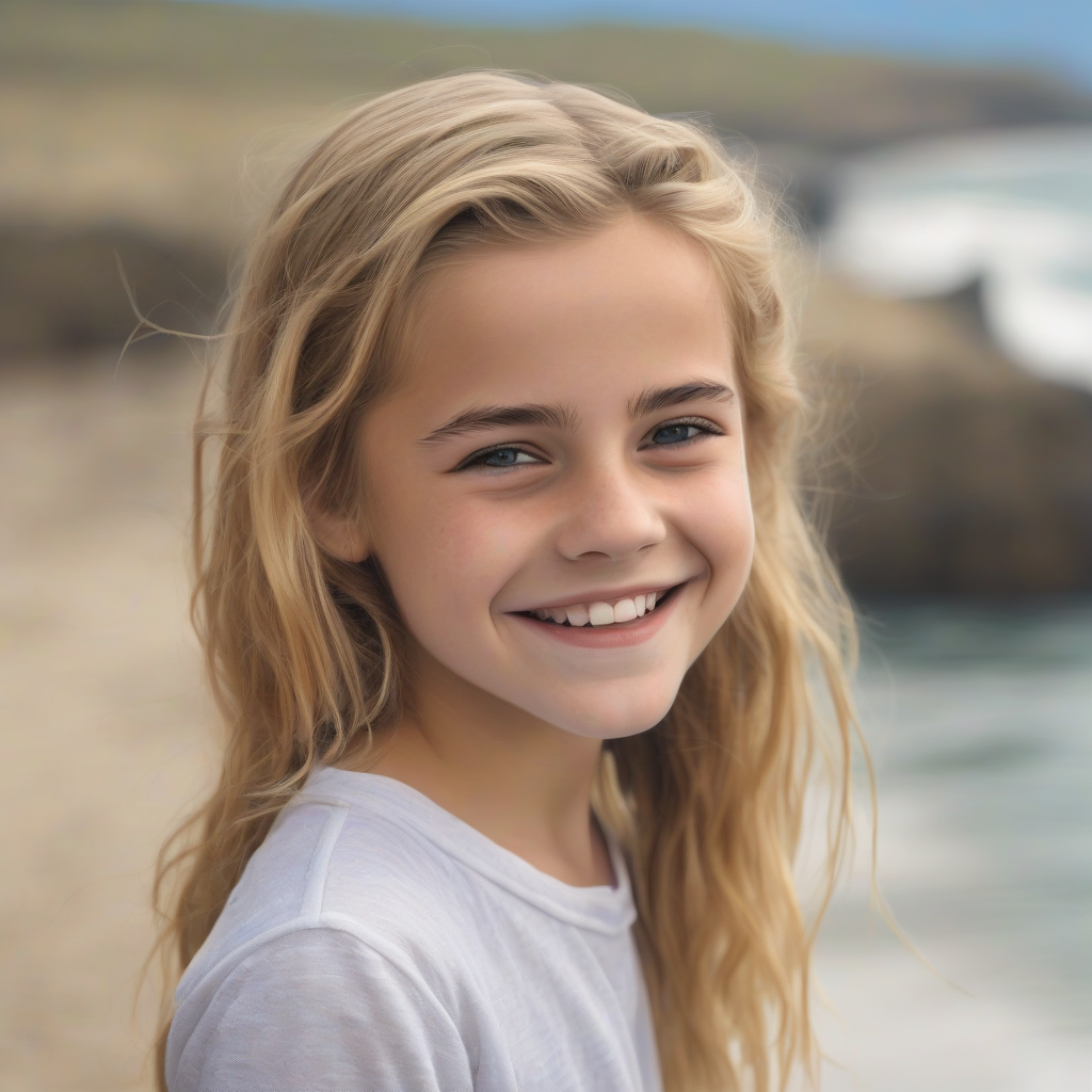 11 year old blonde smiling girl resembles emma watson by मुफ्त एआई छवि जनरेटर - बिना लॉगिन के✨ | AIGAZOU