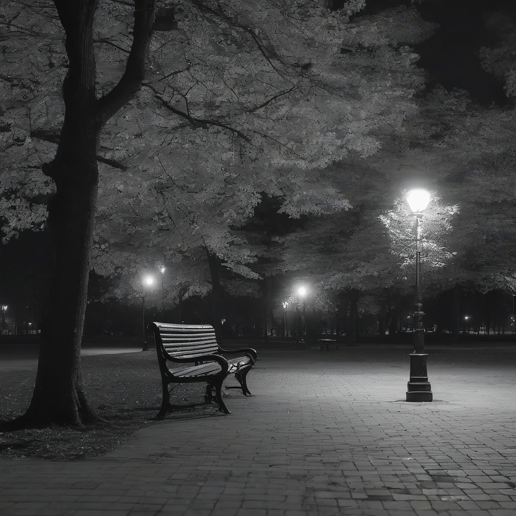 empty park bench at night by मुफ्त एआई छवि जनरेटर - बिना लॉगिन के✨ | AIGAZOU