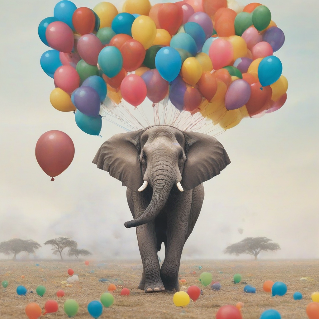 an elephant lifted by colorful balloons by मुफ्त एआई छवि जनरेटर - बिना लॉगिन के✨ | AIGAZOU