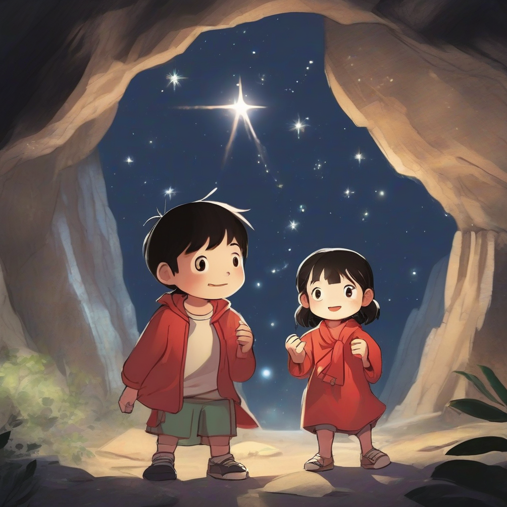 two children find a shining star in a cave by मुफ्त एआई छवि जनरेटर - बिना लॉगिन के✨ | AIGAZOU