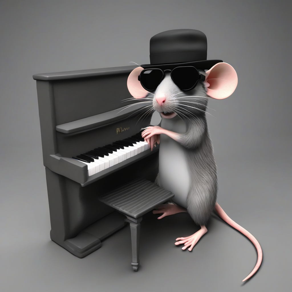 rat with dark glasses and hat plays piano by मुफ्त एआई छवि जनरेटर - बिना लॉगिन के✨ | AIGAZOU