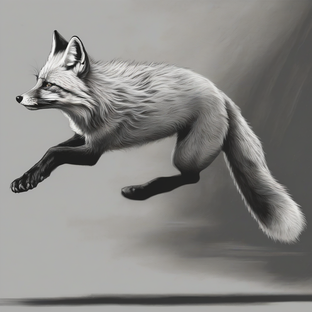 a silver fox running in black and white by मुफ्त एआई छवि जनरेटर - बिना लॉगिन के✨ | AIGAZOU