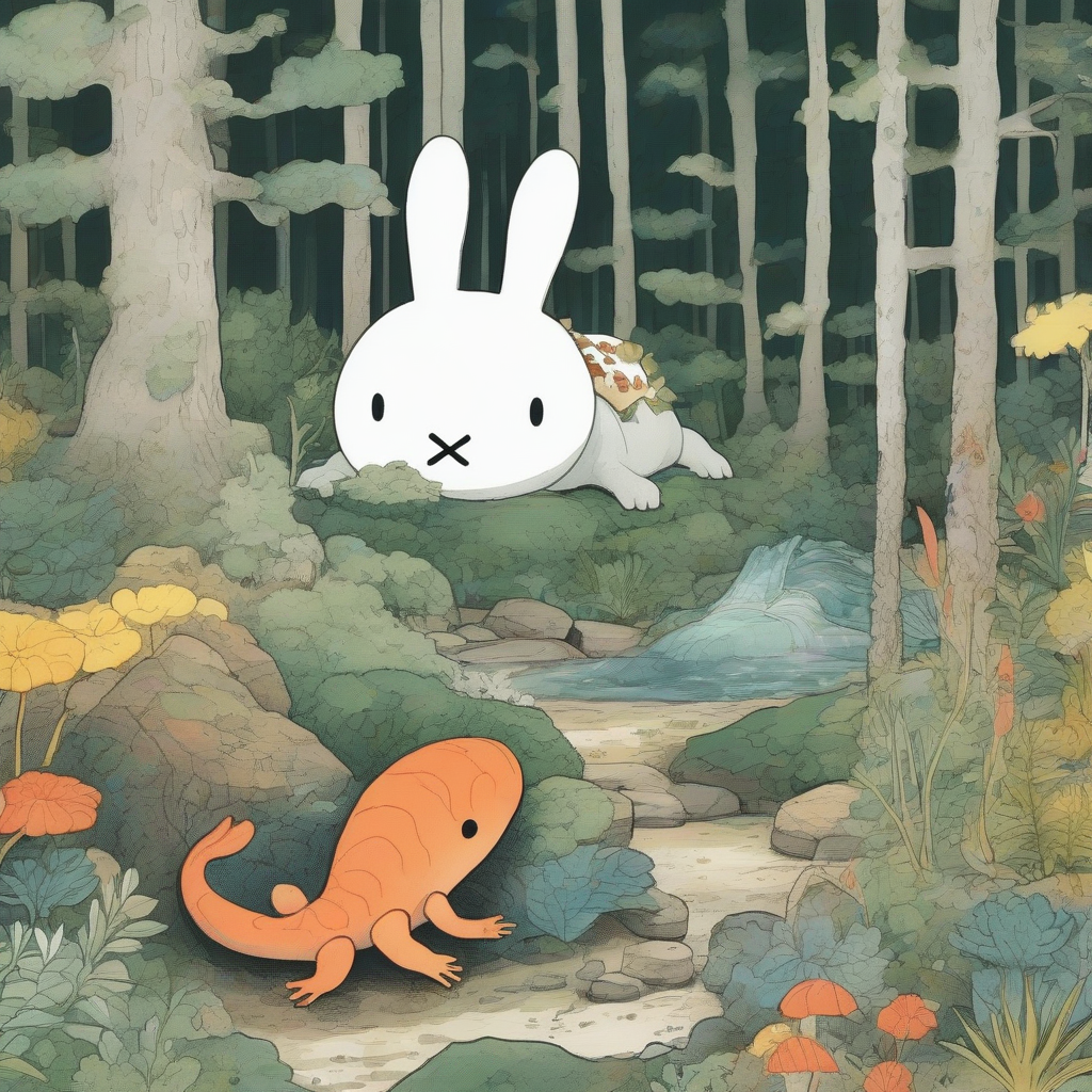 miffy style giant salamander and forest aquarium by मुफ्त एआई छवि जनरेटर - बिना लॉगिन के✨ | AIGAZOU