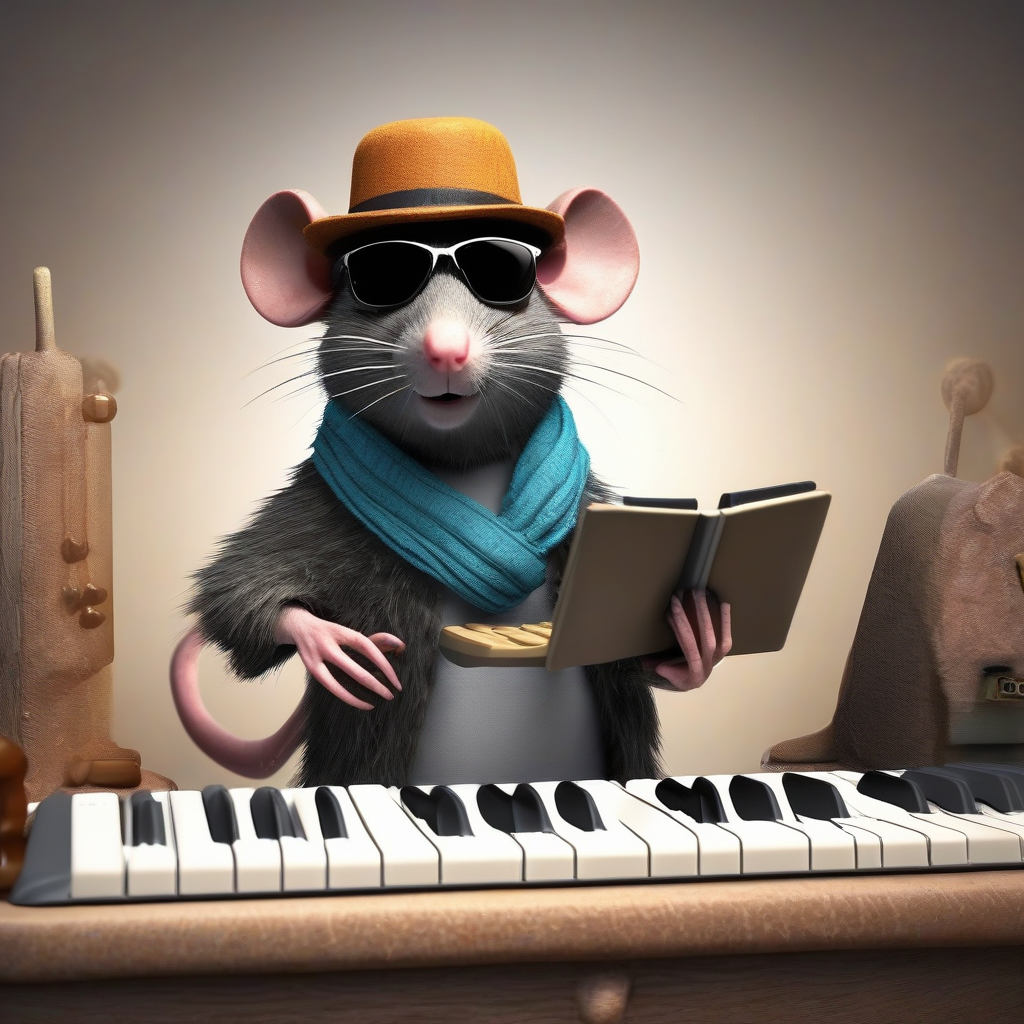 rat with dark glasses hat and scarf plays keyboard 3d by Générateur d'images par IA gratuit - Aucune connexion nécessaire✨ | AIGAZOU