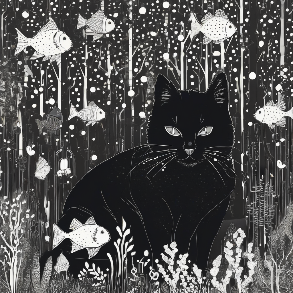 dot art black cat and forest aquarium by मुफ्त एआई छवि जनरेटर - बिना लॉगिन के✨ | AIGAZOU