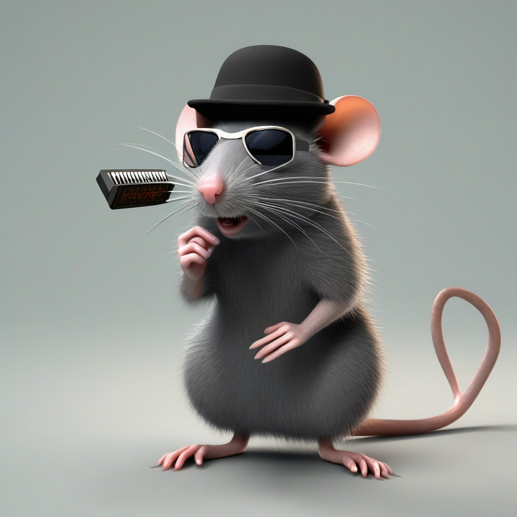 female rat with dark glasses and hat playing harmonica 3d by मुफ्त एआई छवि जनरेटर - बिना लॉगिन के✨ | AIGAZOU