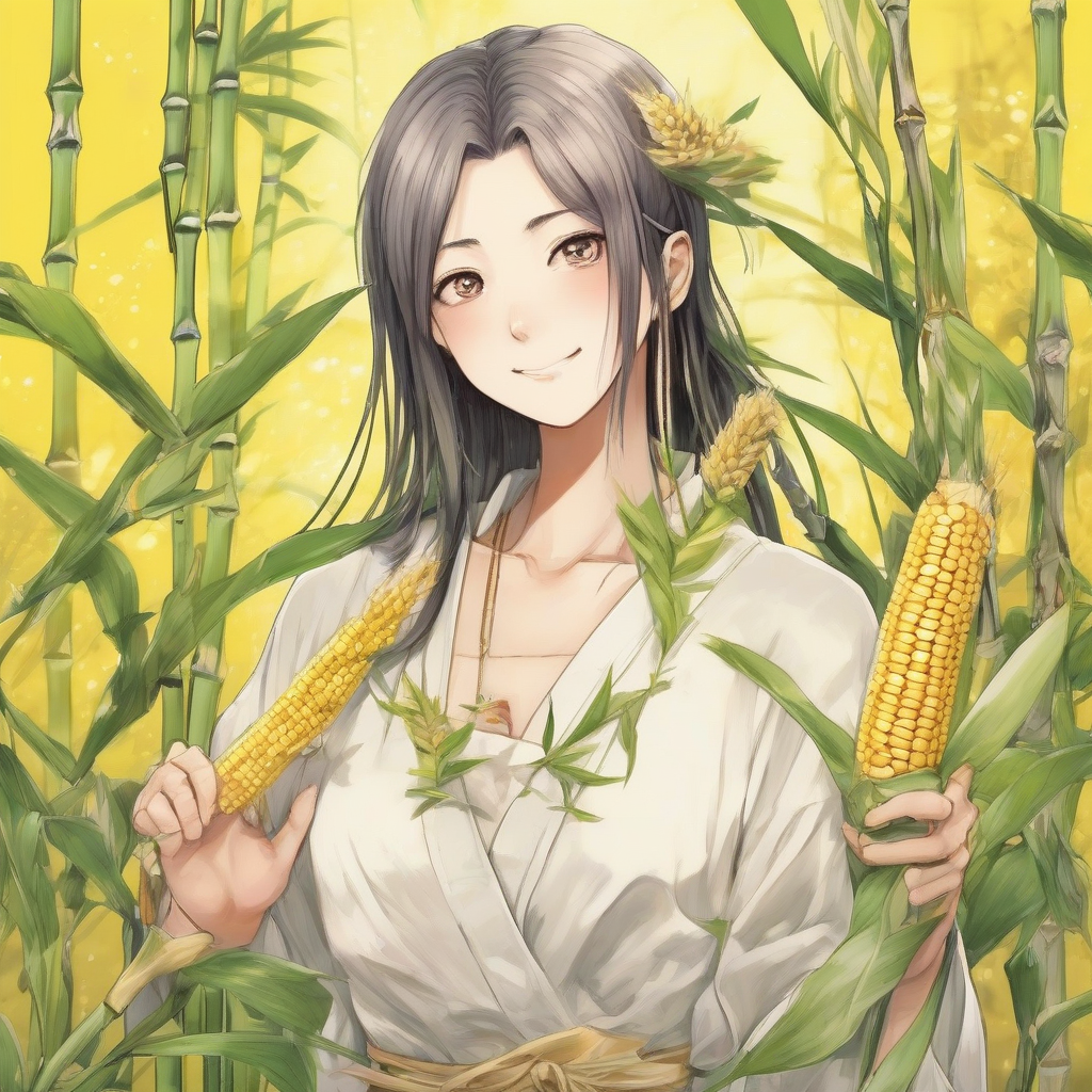 beautiful collarbone suzuki yuri short cut heart background with tsuyukusa and miscanthus and corn monocotyledonous plants energetic idol yellow by मुफ्त एआई छवि जनरेटर - बिना लॉगिन के✨ | AIGAZOU