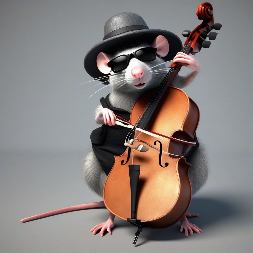 rat with dark glasses and hat plays cello by मुफ्त एआई छवि जनरेटर - बिना लॉगिन के✨ | AIGAZOU