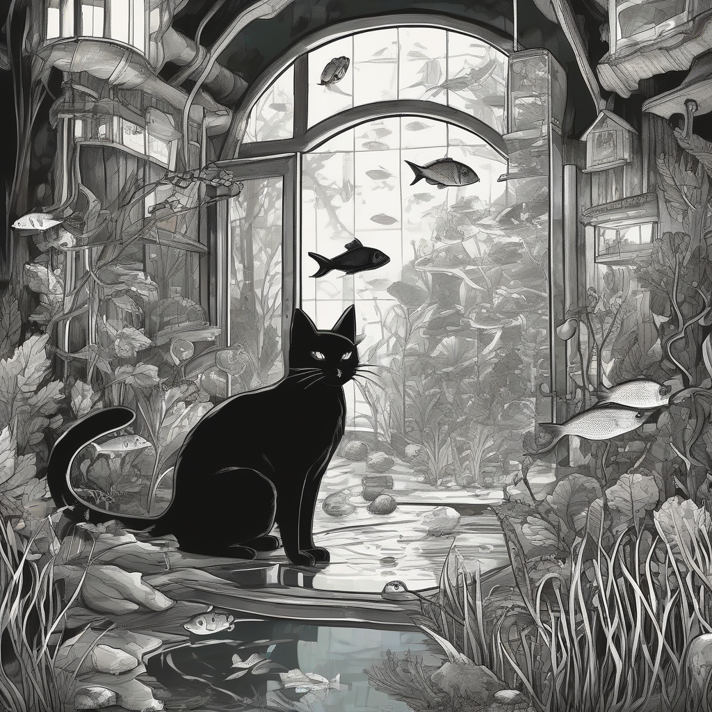 black cat and forest aquarium by मुफ्त एआई छवि जनरेटर - बिना लॉगिन के✨ | AIGAZOU