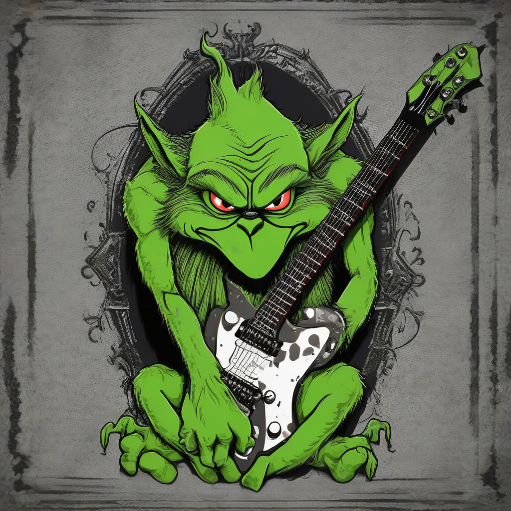 bad grinch heavymetal gitarre halftone real by मुफ्त एआई छवि जनरेटर - बिना लॉगिन के✨ | AIGAZOU